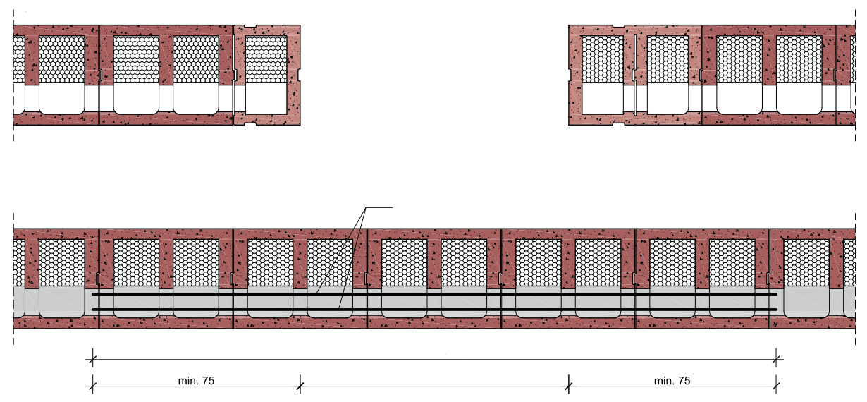 stěnového otvoru řada pod otvorem 2 Ø8 betonářská