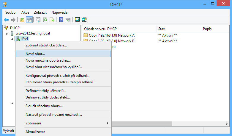 Protokol DHCP Vytvoření