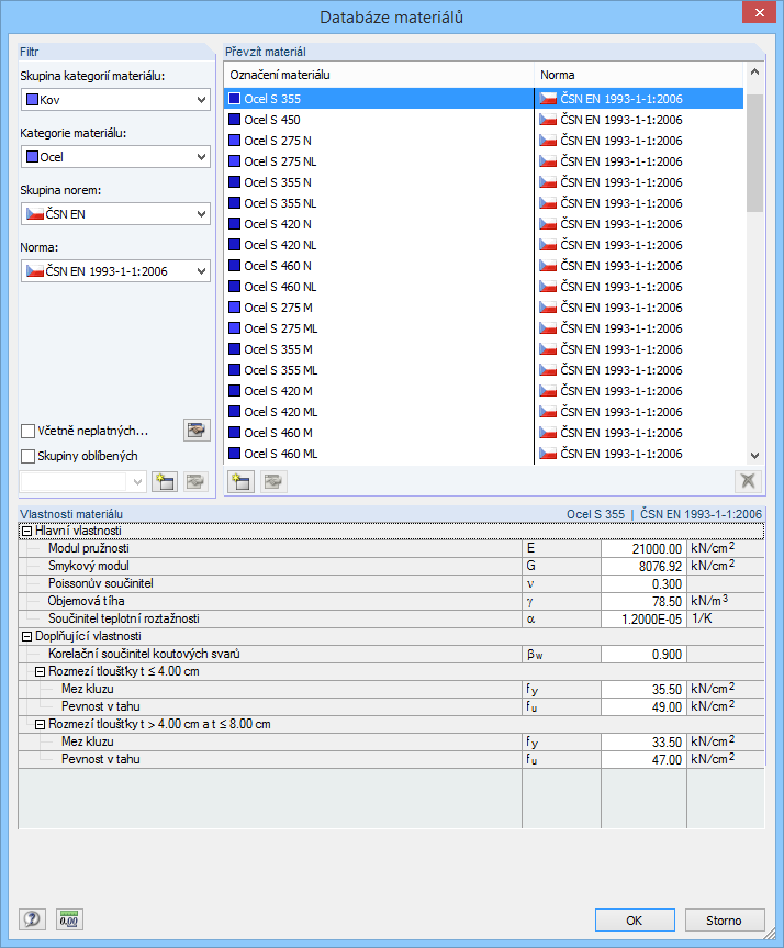 3 Vstupní data 3 Obrázek 3.4: Dialog Databáze materiálů V sekci Filtr je předem nastavena aktuální skupina norem.