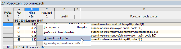 8 Obecné funkce 8 8.2 Optimalizace průřezu Modul RF-STEEL Fatigue nabízí možnost přetížené nebo málo využité průřezy optimalizovat. Příslušné profily vybereme v dialogu 1.