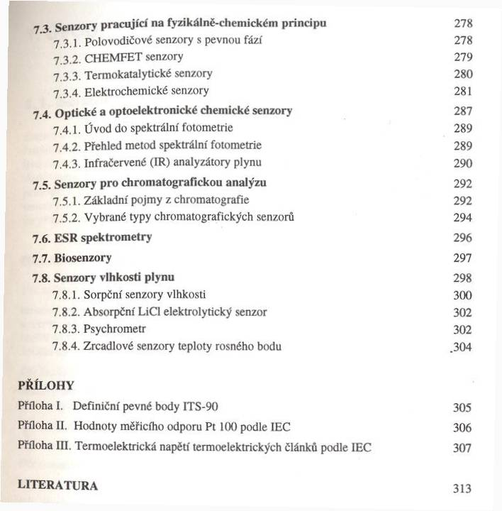 7 3 Senzory pracující na fyzikálně-chemickém principu 278 7 3.1. Polovodičové senzory s pevnou fází 278 7.3.2. CHEMFET senzory 279 7.3.3. T erm okatalytické senzory 280 7.3.4.