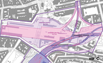 Role drážních ploch v organismu města Masarykovo nádraží Florenc / František Novotný Drážní plochy varianta A Drážní plochy varianta C Varianta C je z výše uvedeného pohledu nejvýhodnější, neboť pro
