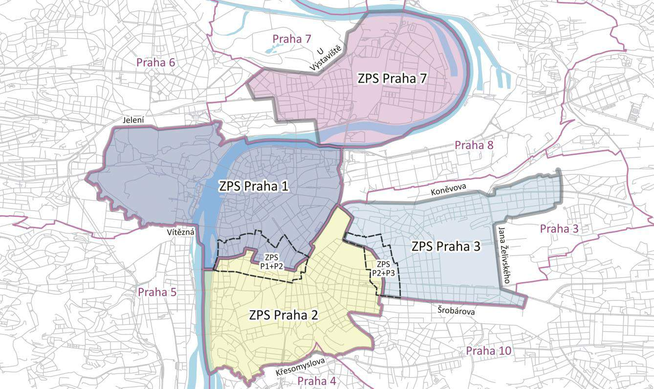 6.3.4.1. Zóny placeného stání Jádrem městského centra je území Pražské památkové rezervace (PPR) o rozloze 8,7 km 2, což je 1,7 % území celého města.