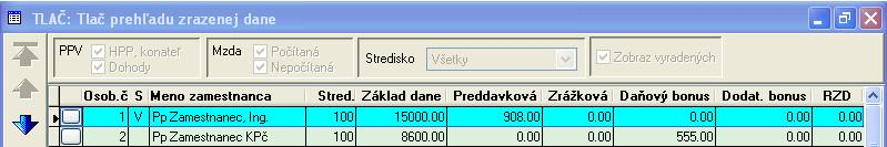 Základ dane Preddavková Zrážková Daňový bonus Dodat.