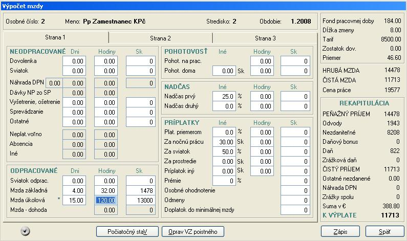 3. Evidencia Zamestnanci Mzdy Výpočet mzdy ak boli vo výpočte mzdy použité importované mzdové údaje, je