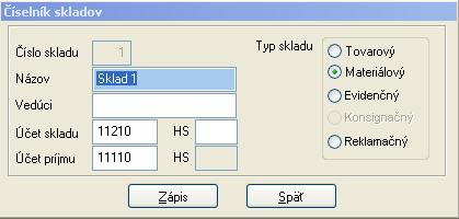 použijete tlačidlo Nový a sklad doplníte aj s príslušnými účtami Účet skladu - analytický účet skladu Účet príjmu - analytický účet príjmu Nastavenie týchto účtov je nutný predpoklad účtovania príjmu