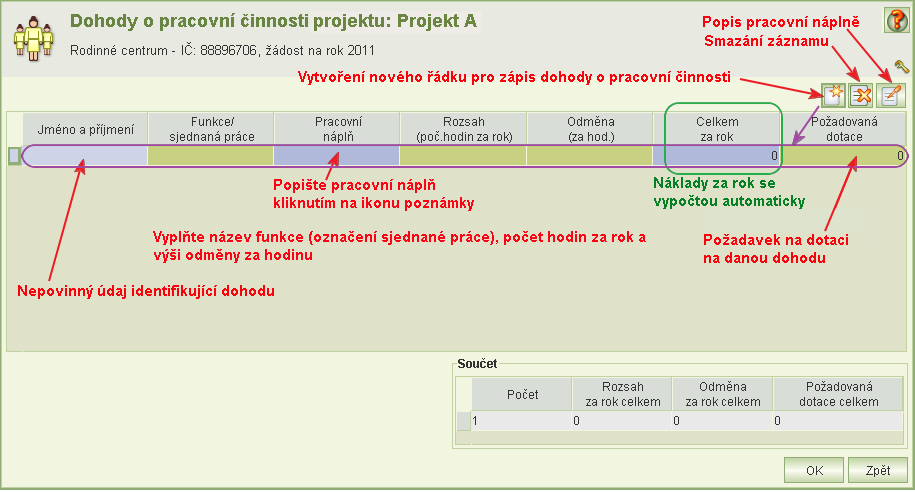 7.2.7.3 Dohody o provedení práce Formulář pro vyplnění nebo úpravy záznamů dohod o provedení práce se otevře z formuláře Personálního zajištění kliknutím na tlačítko Dohody o provedení práce.