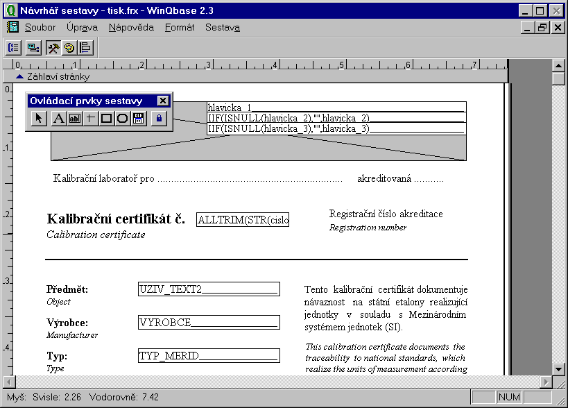 MEATEST WinQbase 4.4 Upravit Veškeré výstupy na tiskárnu obsahují implicitně definované tiskové sestavy. Uživatel má možnost přizpůsobit tyto sestavy svým požadavkům.