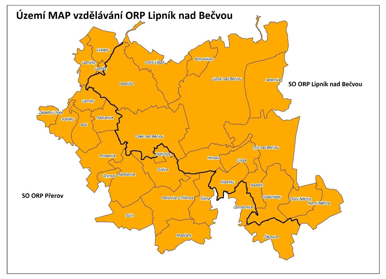 1. VYMEZENÍ ÚZEMÍ MAP Území MAP vzdělávání ORP Lipník nad Bečvou se nachází v NUTS II Střední Morava, Olomouckém kraji, v okrese Přerov mezi městy Přerov, Bystřice pod Hostýnem, Hranice a městysem