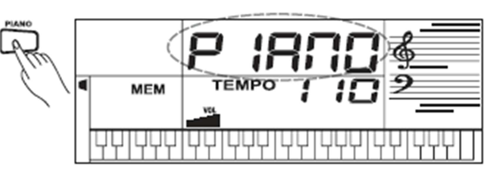 Stiskněte FUNCTION (12), dokud se na displeji neukáže TPS 0. Pomocí tlačítek + a - (19) nastavte přehrávání v 12 půltónových krocích (-6 až +6).