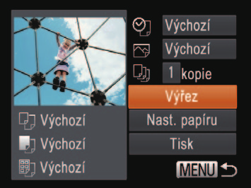 říznutí snímků před tiskem (výřez) říznete-li snímky před tiskem, můžete vytisknout pouze požadovanou oblast, nikoli celý snímek. Vyberte položku [Výřez].