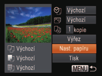 Jakmile pomocí kroku v části Konfigurace tisku (=) zobrazíte obrazovku pro tisk, vyberte položku [Nast. papíru] a stiskněte tlačítko <m>. Vyberte velikost papíru.