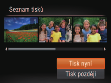 Nastavení tisku pro všechny snímky Tisk snímků přidaných na seznam tisků (DPF) Podle pokynů v kroku v části Nastavení tisku pro jednotlivé snímky (= ) vyberte položku [Vybrat všechny sním.