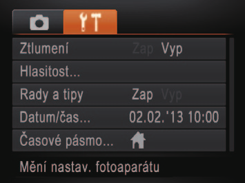 MENU Vyberte. Pomocí dalších nabídek lze následovně nastavovat různé funkce fotoaparátu. Položky nabídek jsou uspořádány do samostatných karet podle účelu, například pro [], pro [] apod.