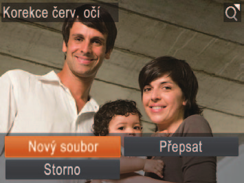 Korekce červených očí Tato funkce automaticky opravuje efekt červených očí na snímcích. Upravený snímek lze uložit jako samostatný soubor.