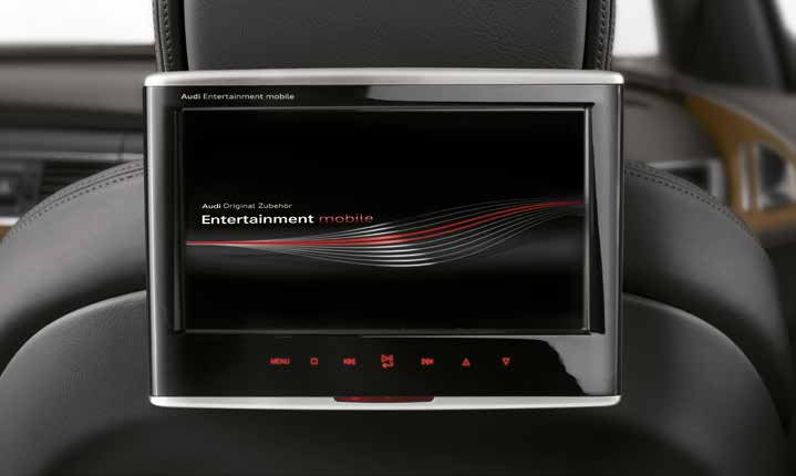 2 1 3 1 Audi Entertainment mobile 9-palcová obrazovka s integrovaným DVD prehrávačom pre umiestnenie na opierky hlavy na predných sedadlách.
