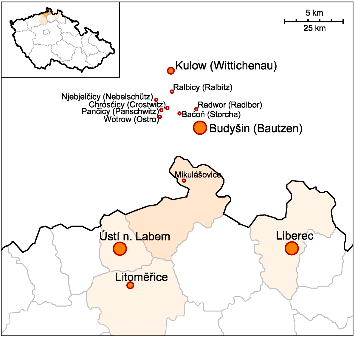 3. Výřez mapy České republiky severní Čechy a přilehlá část Německa.