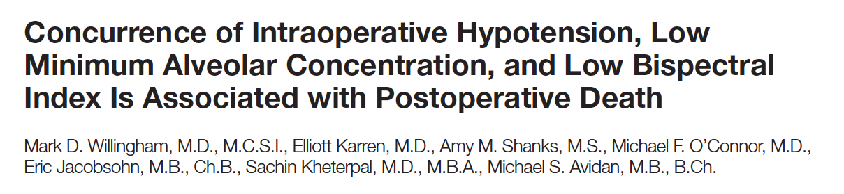 MAP pod 75 torr v kombinaci s nízkou hodnotou MAC a BIS (= tripple low state) byl spojen s vyšší pooperační mortalitou 14
