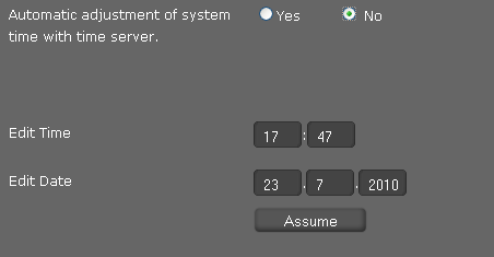 Nastavení telefonu prostřednictvím webového konfigurátoru Ruční zadání data a času U položky Automatická úprava systémového času pomocí časového serveru. označte možnost Ne.