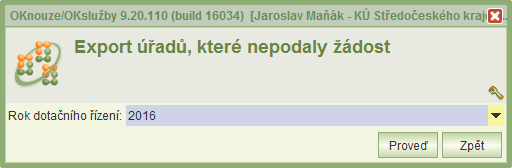 Nejprve je vždy nutné zvolit adresář, do kterého bude export uložen. Při exportu vybrané žádosti nebo jejího vyúčtování je exportována ta žádost (nebo její vyúčtování) na které je nastaven kurzor.