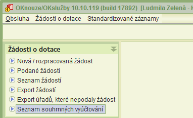 Přehled vyúčtování exportuje všechny podané žádosti úřadů pro vybraný dotační rok do souboru ve formátu CSV.