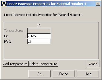 Obr. 7 - Zadání materiálových vlastností MPTEMP,,,,,,,, MPTEMP,1,0 MPDATA,EX,1,,210000 MPDATA,PRXY,1,,.