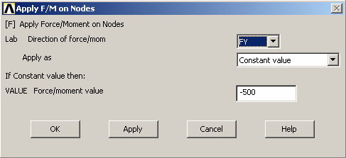 Force/Moment > On nodes KLIK NA UZEL 2, OK ZADAT, APPLY Obr.