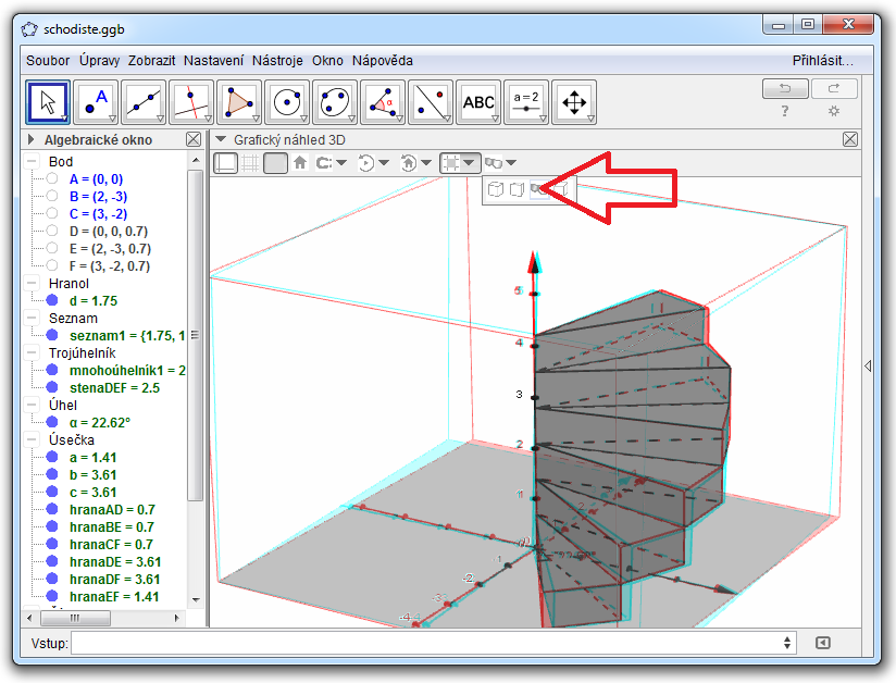 3µ 2015 Workshop: Využití GeoGebry ve výuce matematiky a geometrie Na závěr ještě vyzkoušíme jedno velmi zajímavé zobrazení 3D objektů.