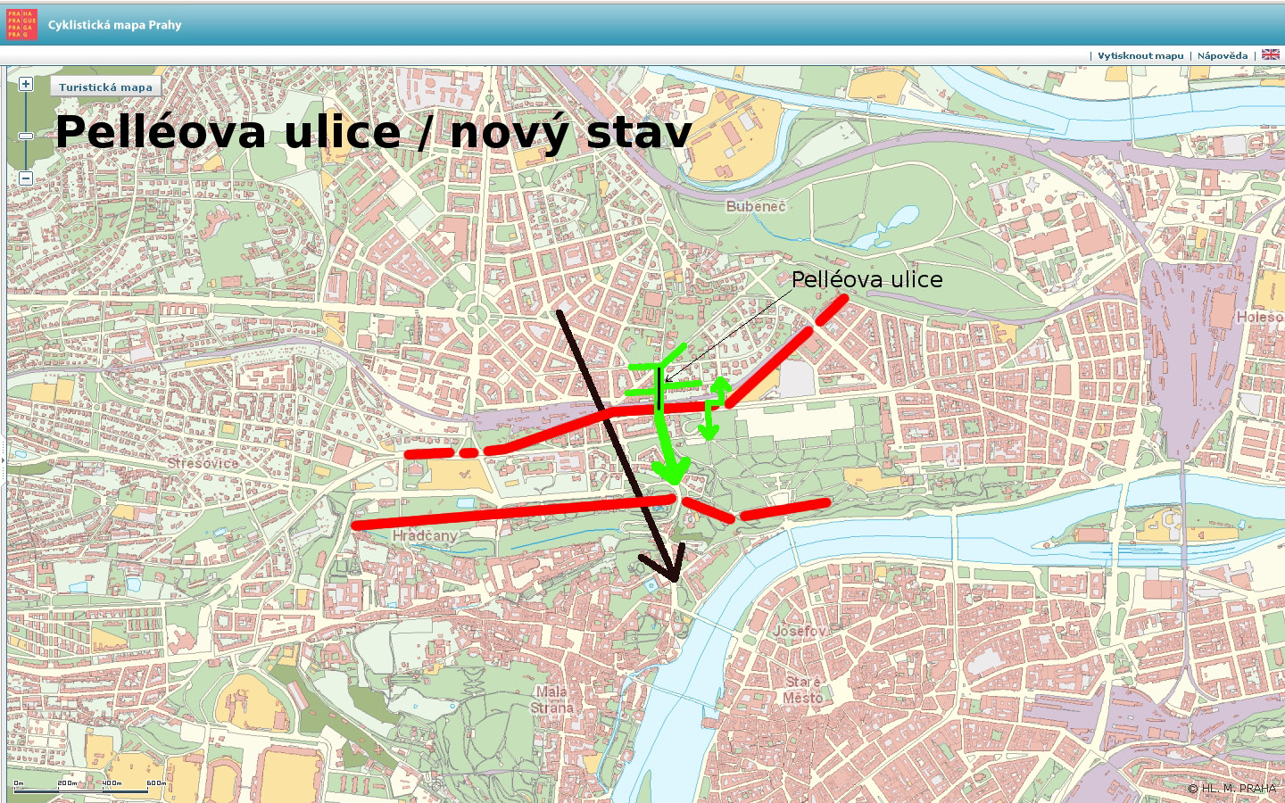 Dokumentace k opatření k podpoře cyklistické dopravy v ul. Pelléova, MČ Praha 6 Širší vztahy ul.