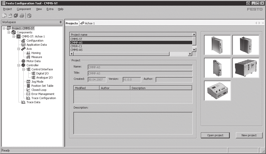 pomůcka k programování Pro snadné programování Software FCT Festo Configuration Tool softwarová platforma pro elektrické pohony Festo Po objednání manipulačního systému se automaticky vytvoří