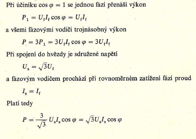 Výpočet účinnosti, při spojení do hvězdy a