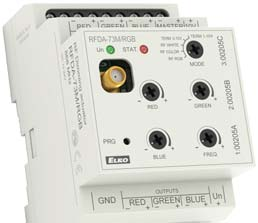 Stmívací aktor RFD7M/RGB Stmívač pro LED pásky slouží pro nezávislé ovládání jednobarevných LED pásků nebo jednoho RGB LED pásku.