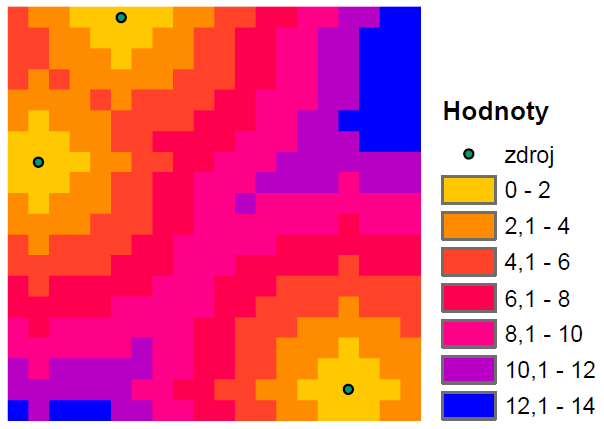 Příkaz: EucDistance(zdroje, euc_direction) Obrázek 4.13 Funkce EucDistance Obrázek 4.