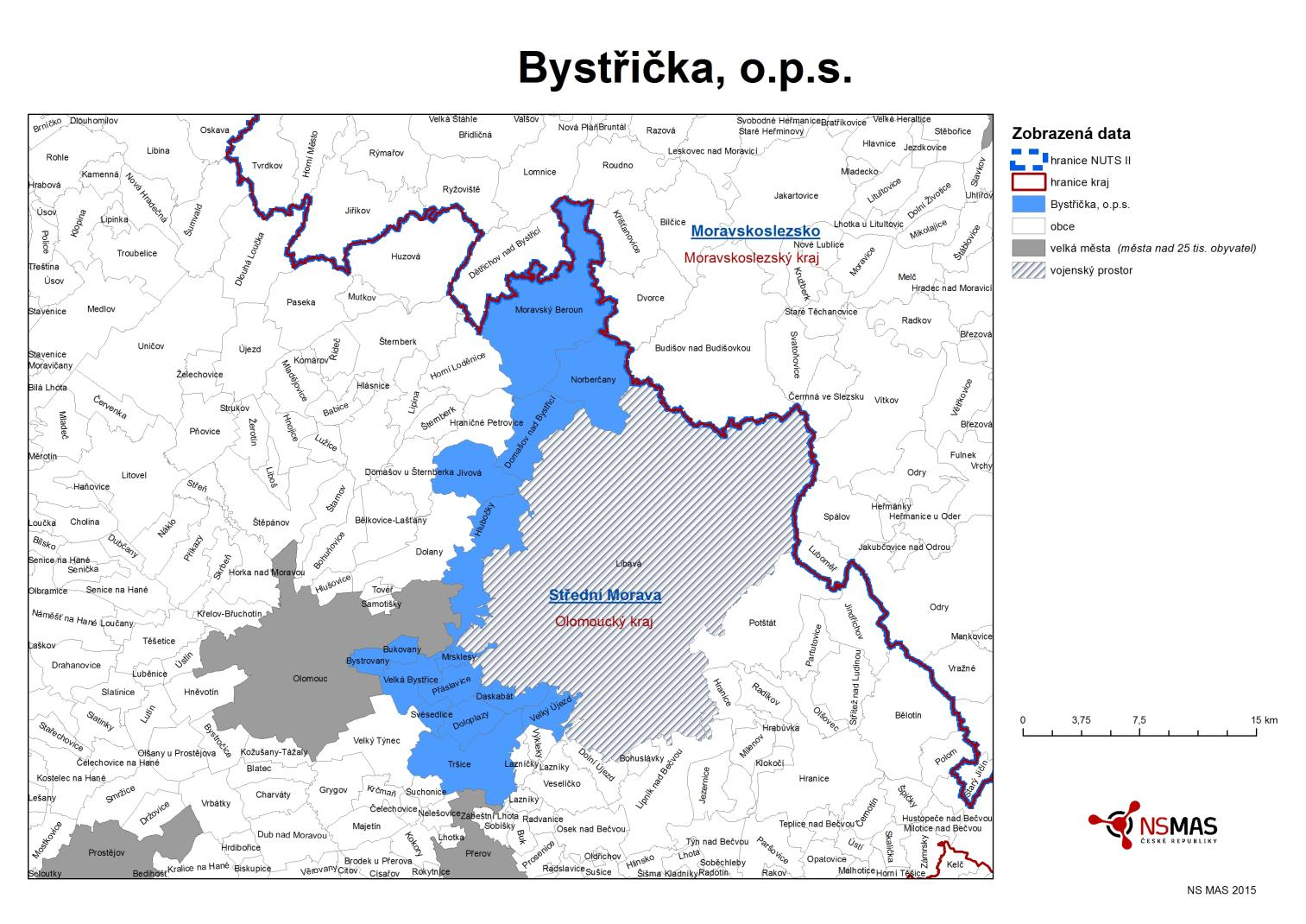 1.2 SITUAČNÍ ANALÝZA ÚZEMÍ Obrázek 1 - Mapa MAS v rámci krajů a NUTS 2 MAS Bystřička