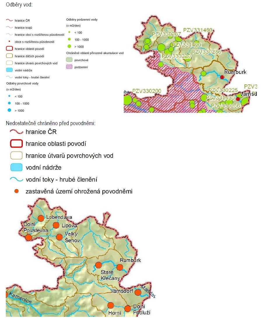 Severozápadní část území odvodňuje Vilémovský potok, přítok řeky Sebnitz vlévající se do Labe. K povodí Labe patří Spréva, která protéká po státní hranici východně od Jiříkova.