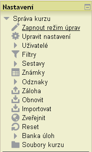 Vložení studijního materiálu do kurzu (GA, G, V) V kurzu pomocí levého menu