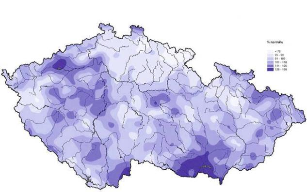 m 3 ) Úhrn srážek na území ČR v roce 2014 v mm zdroj: ČHMÚ Úhrn