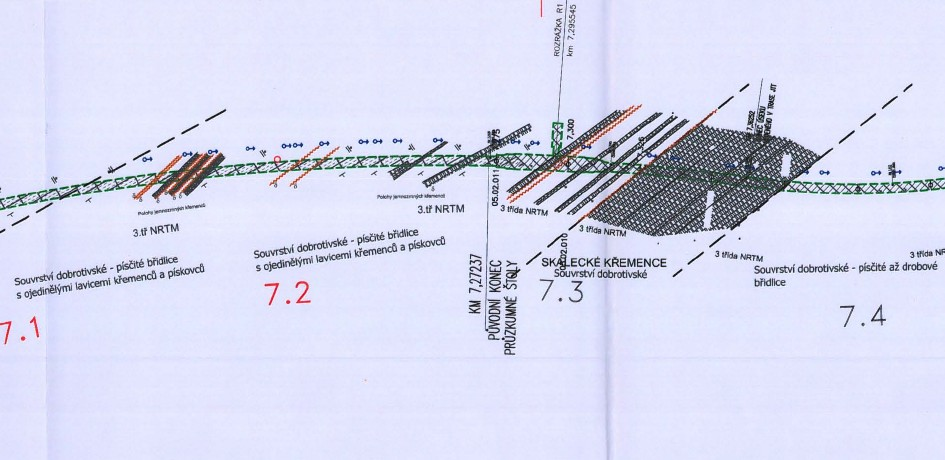 První metry štoly byly v písčitých břidlicích dobrotivského souvrství, ale ještě před portály štola, po 150 m ražby, zastihla štola pás skaleckých křemenců.