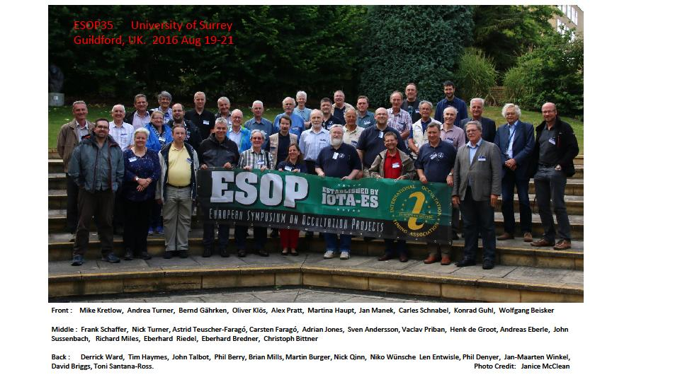 9.2.1 Sympozium ESOP XXXV Guilford, Anglie Evropské sympozium o zákrytových projektech ESOP (European Symposium on Occultation Projects) pořádala IOTA/ES a Britská astronomická společnost ve dnech 19.