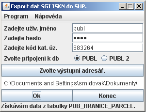 1: Grafické uživatelské rozhraní programu SDO2SHP V průběhu běhu programu jsou ve spodní části programu vypisovány informace