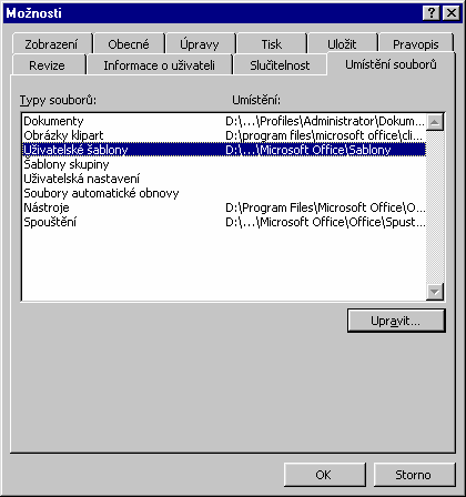 Poznámky: Šablona je na disku uložená ve formě souboru typu.dot. Nejčastěji bývají uloženy ve složce Disk:\ \Microsoft\ Office\Šablony.