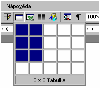 Kliknutím na tlačítko Vložit tabulku se rozbalí tabulka, ve které si přetažením myší vybereme počet řádků a sloupců.