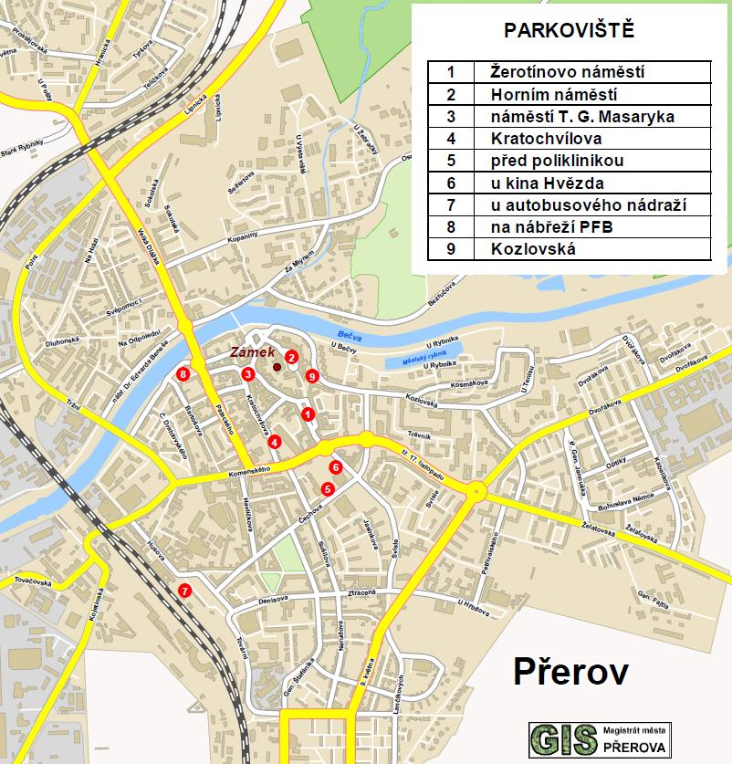 Obrázek 6.3: Parkoviště v centru města a u nádraží Zdroj: UDIMO, Magistrát města Přerova, 2016 V roce 2016 nově přibyla možnost parkování v OC Galerie Přerov, které otevřeno od 6:45 do 24:00.