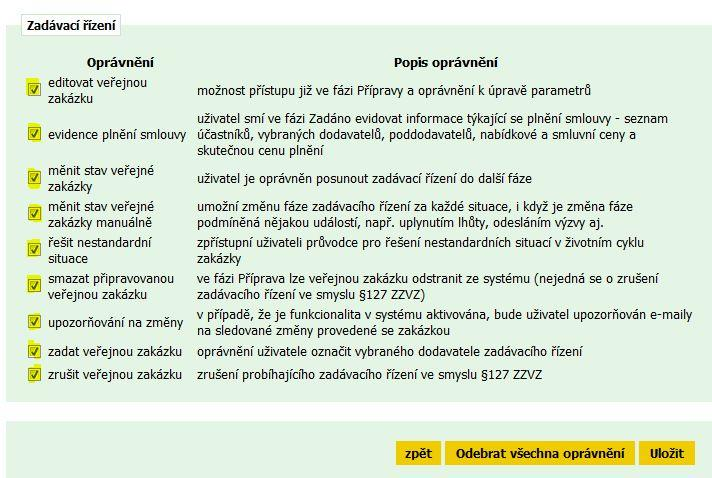 Nastavení oprávnění k veřejné zakázce a oprava chyb - Pokud potřebujete provést nějaký úkon, ke kterému nemáte oprávnění, nebo opravit chybu v zadaných údajích nebo některý údaj, vložený soubor či