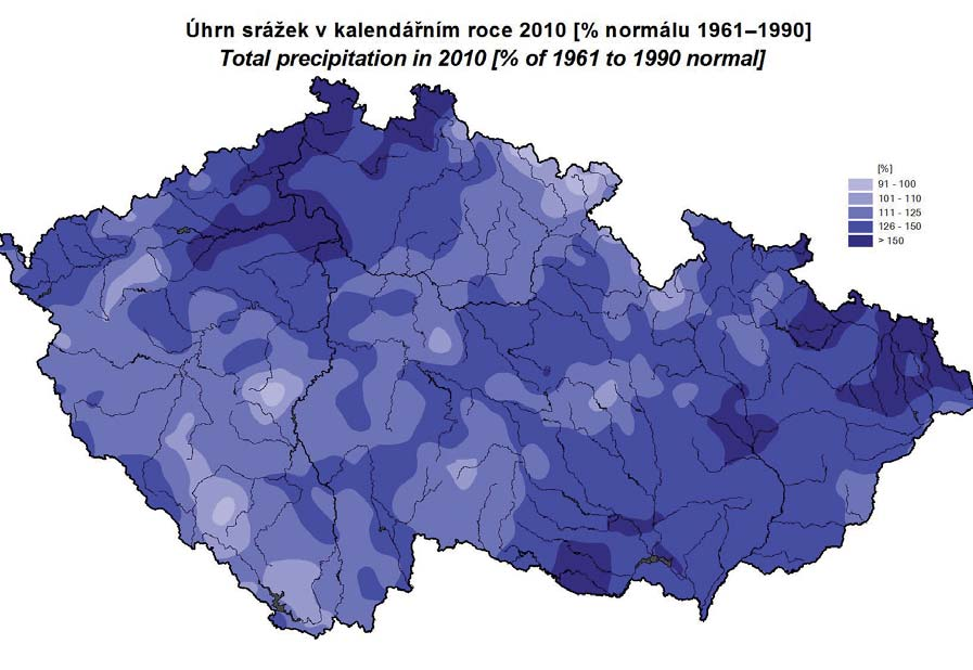 24 I HYDROLOGICKÁ CHARAKTERISTIKA ROKU 21 Mapa I1 Roční úhrn srážek na území České