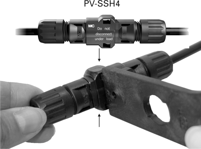 20 Spojování a odpojování kabelového konektoru s bezpečnostním klipem PV-SSH4 Spojení (ill. 20) Stecken Sie die Kabelkupplung zusammen bis zum Einrasten.