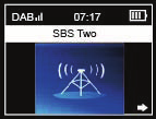 2 DAB Stiskněte MENU stisknutím LEFT nebo RIGHT zvolte DAB/DAB+ stisknutím SELECT otevřete rozhraní DAB/DAB+ (vyhledá DAB/DAB+ stanice automaticky).
