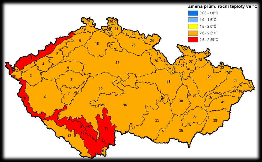 Obr. 3 Změna průměrné roční teploty mezi obdobími 2041 2060 a