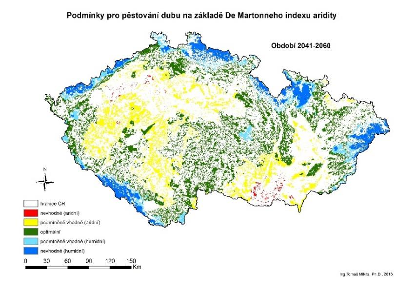 Obr. 9 Podmínky pro pěstování dubu pro období 2041 2060 Obr.