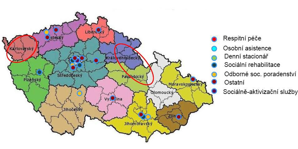 Z výzkumu 22 vyplývá, že sociální služby specializované na cílovou skupinu osob po ZPM, které se nevyskytují v žádném z regionů, a to ani v Praze, jsou chráněné bydlení, podpora samostatného bydlení,